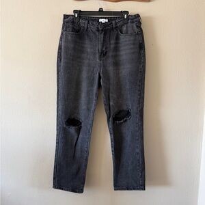 BP. High Waisted Distressed Straight Leg Jeans Black Wash 100% Cotton size 32